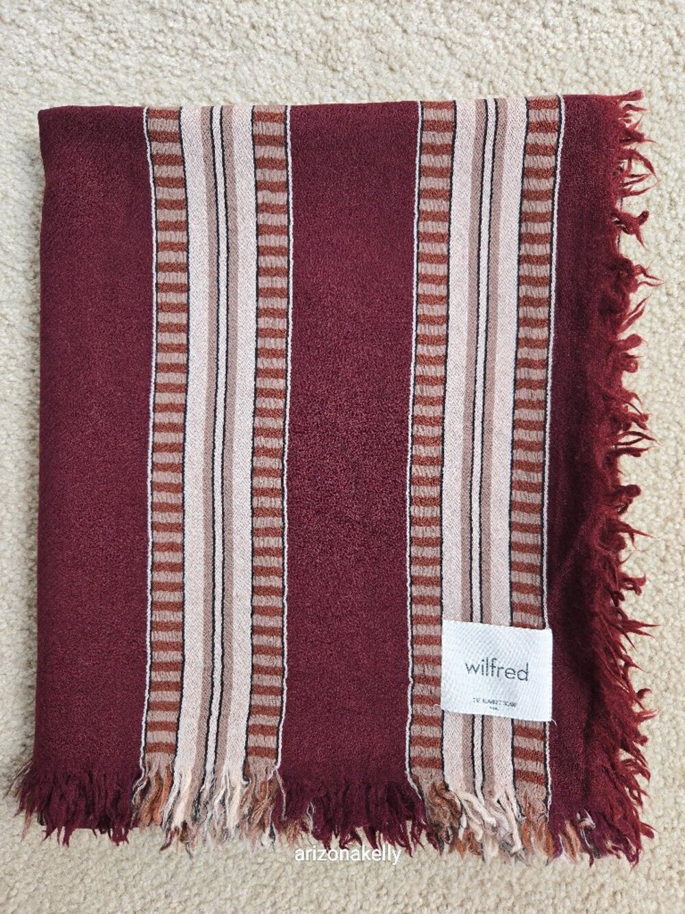 Wilfred Unworn WOOL Blanket Scarf Tiny Treated Hole Burgundy